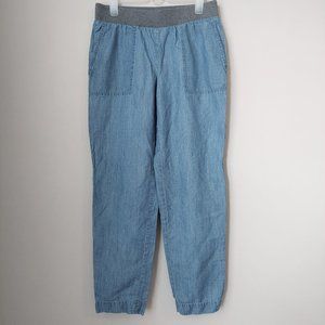 J Jill Elastic Band Pull On Blue Chambray Pants